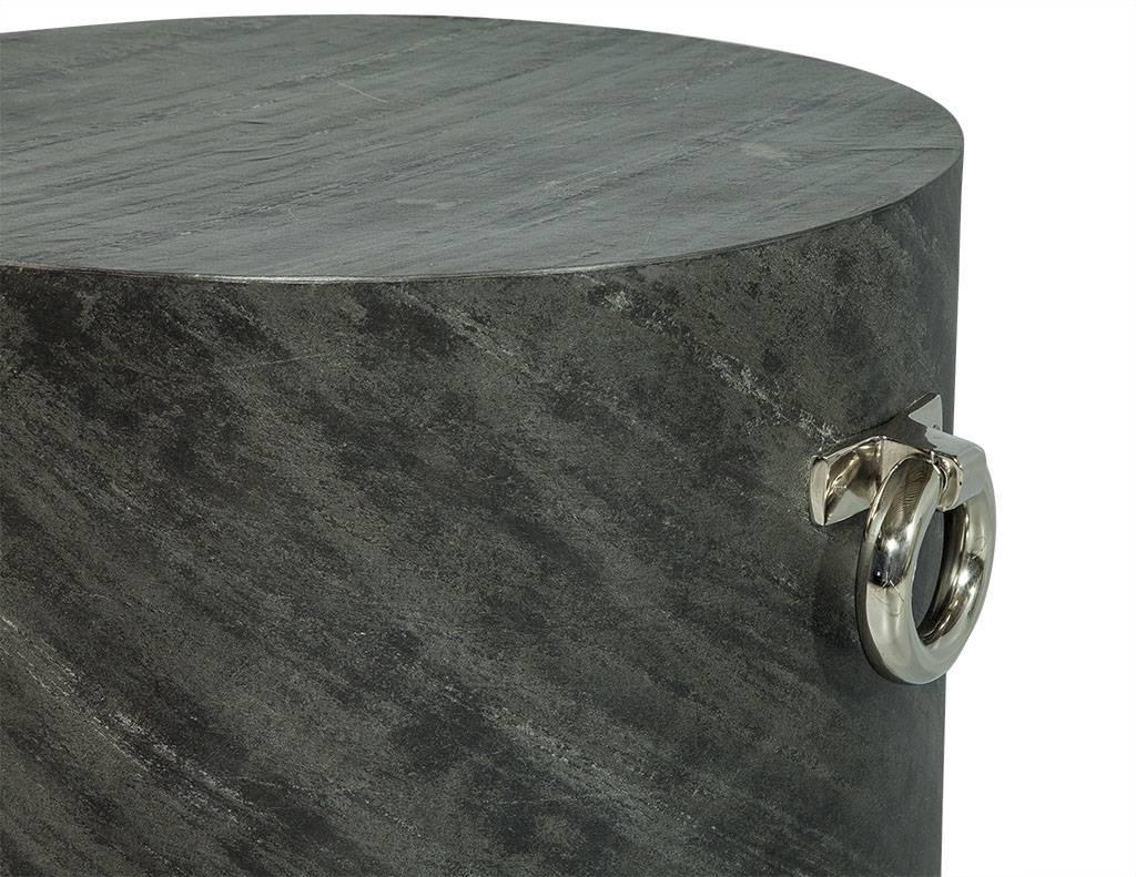 Modern Grey Stone and Stainless Steel End Table