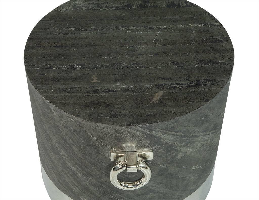 American Grey Stone and Stainless Steel End Table