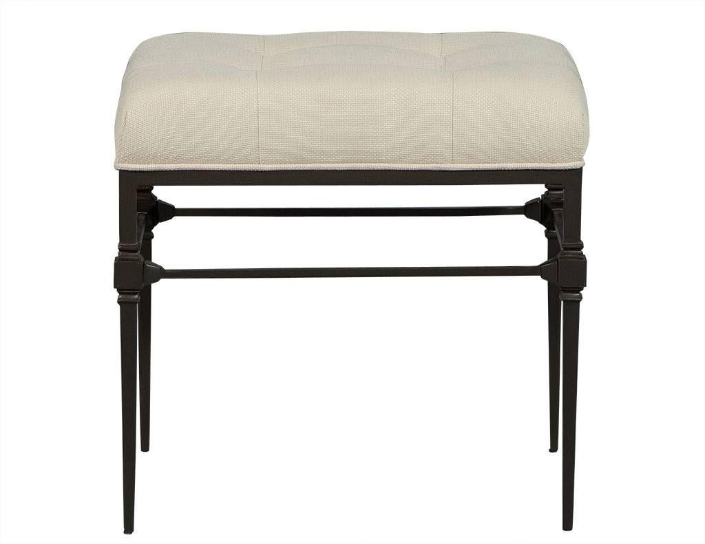 American Pair of Tufted Bernhard Stools in Linen