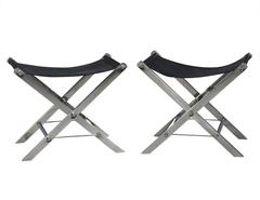 Pair of Black Leather X-Base Stools