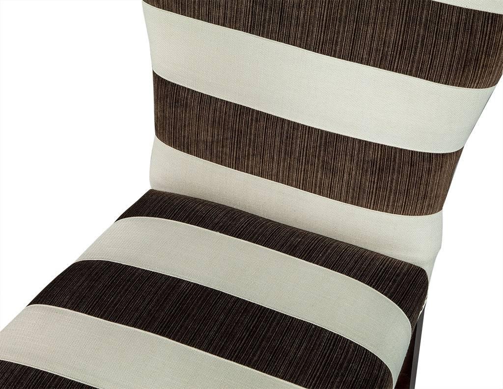 Contemporary Pair of Brown and White Stripped Parsons Chairs