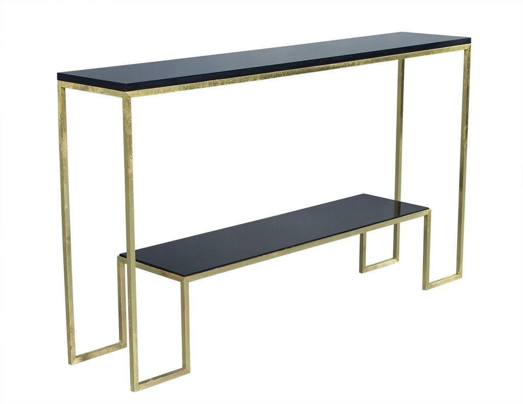 Modern Gold Leafed Brass Console In Excellent Condition In North York, ON