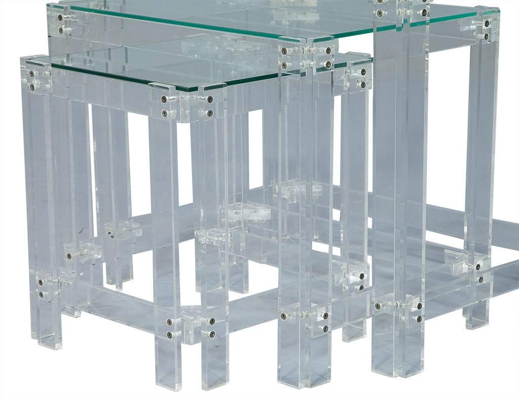 French Set of Vintage Lucite and Glass Nesting Tables