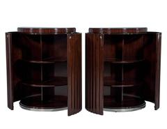 Pair of Art Deco Fluted Commodes in Rosewood
