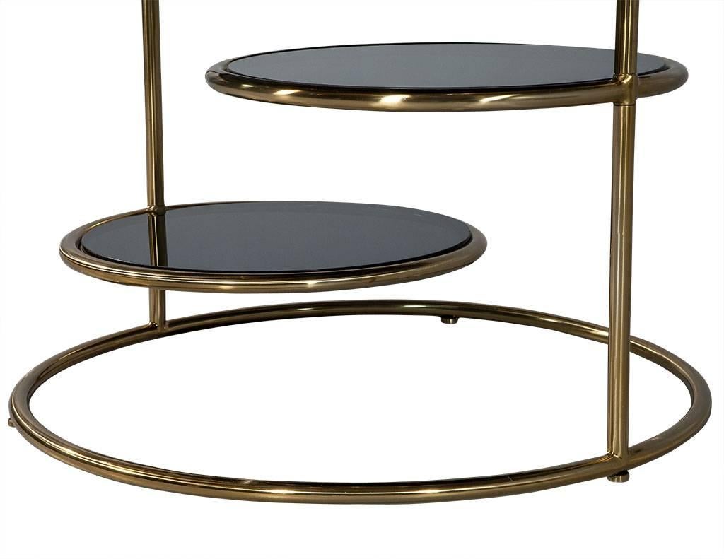 Modern Smoked Glass and Brass Round Cocktail Table 3