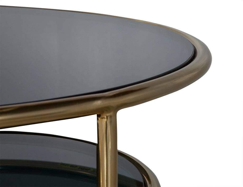 Modern Smoked Glass and Brass Round Cocktail Table 1