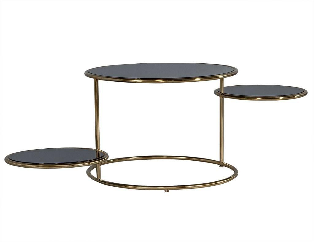 Modern Smoked Glass and Brass Round Cocktail Table In Good Condition In North York, ON