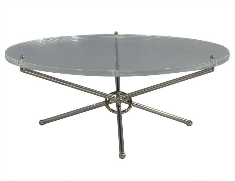 Round Lucite and Polished Nickel Cocktail Table For Sale at 1stdibs