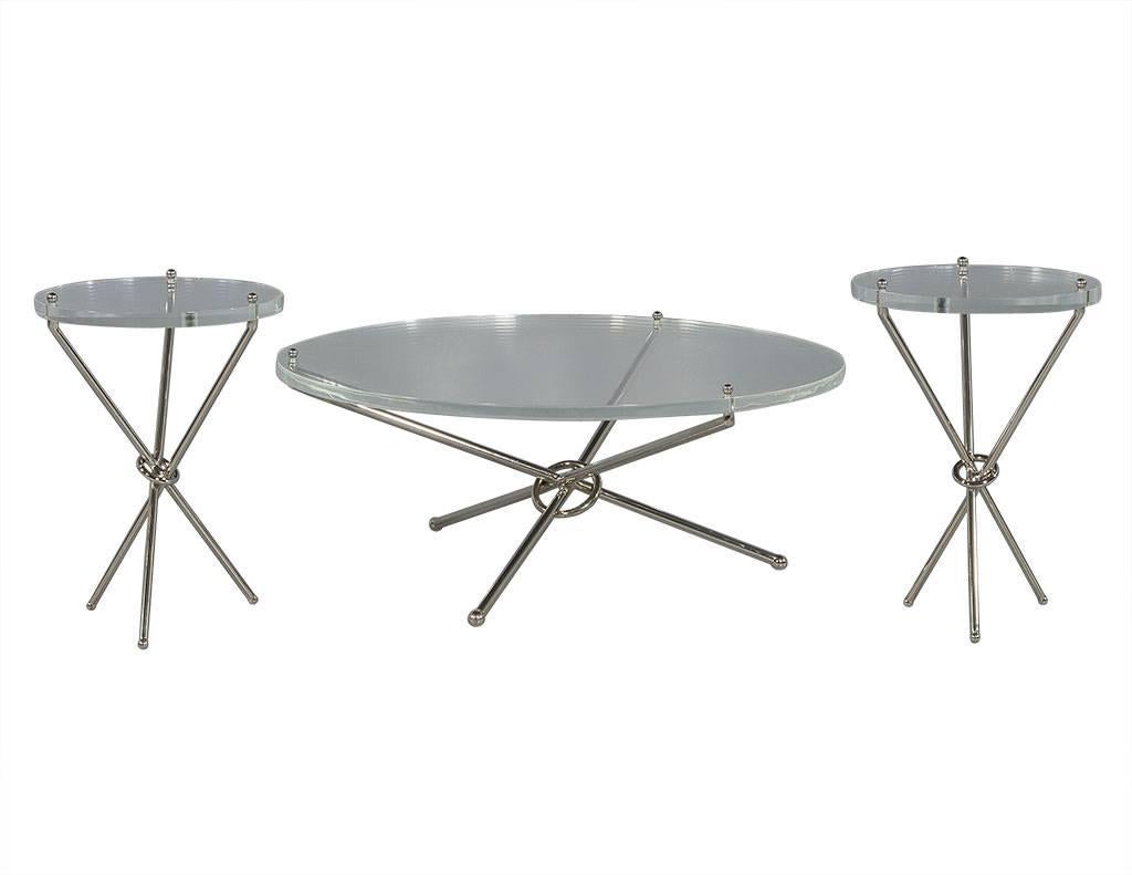 Round Lucite and Polished Nickel Cocktail Table 1