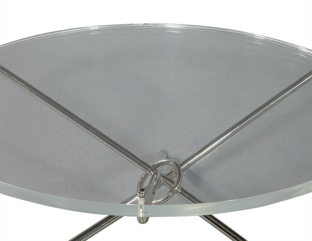 Round Lucite and Polished Nickel Cocktail Table In Excellent Condition In North York, ON