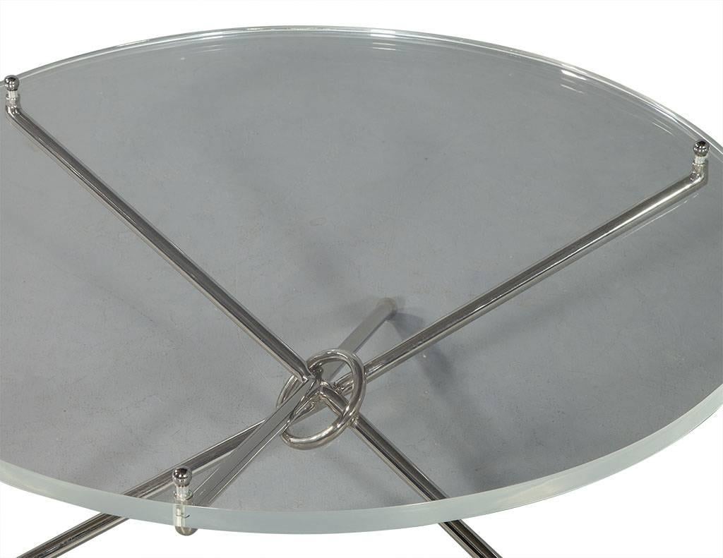 American Round Lucite and Polished Nickel Cocktail Table