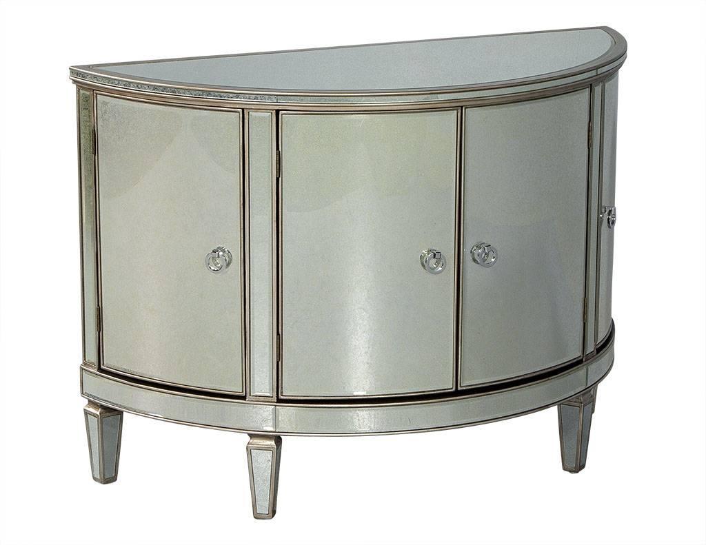 Modern Pair of Demilune Antique Mirrored Cabinets