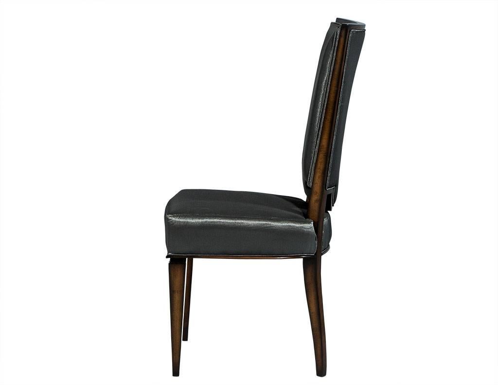 Set of Eight Deco High Back Dining Chairs in Gun Metal Fabric In Excellent Condition In North York, ON