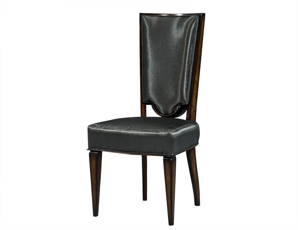 Art Deco Set of Eight Deco High Back Dining Chairs in Gun Metal Fabric