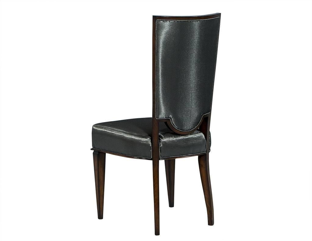 Mid-20th Century Set of Eight Deco High Back Dining Chairs in Gun Metal Fabric