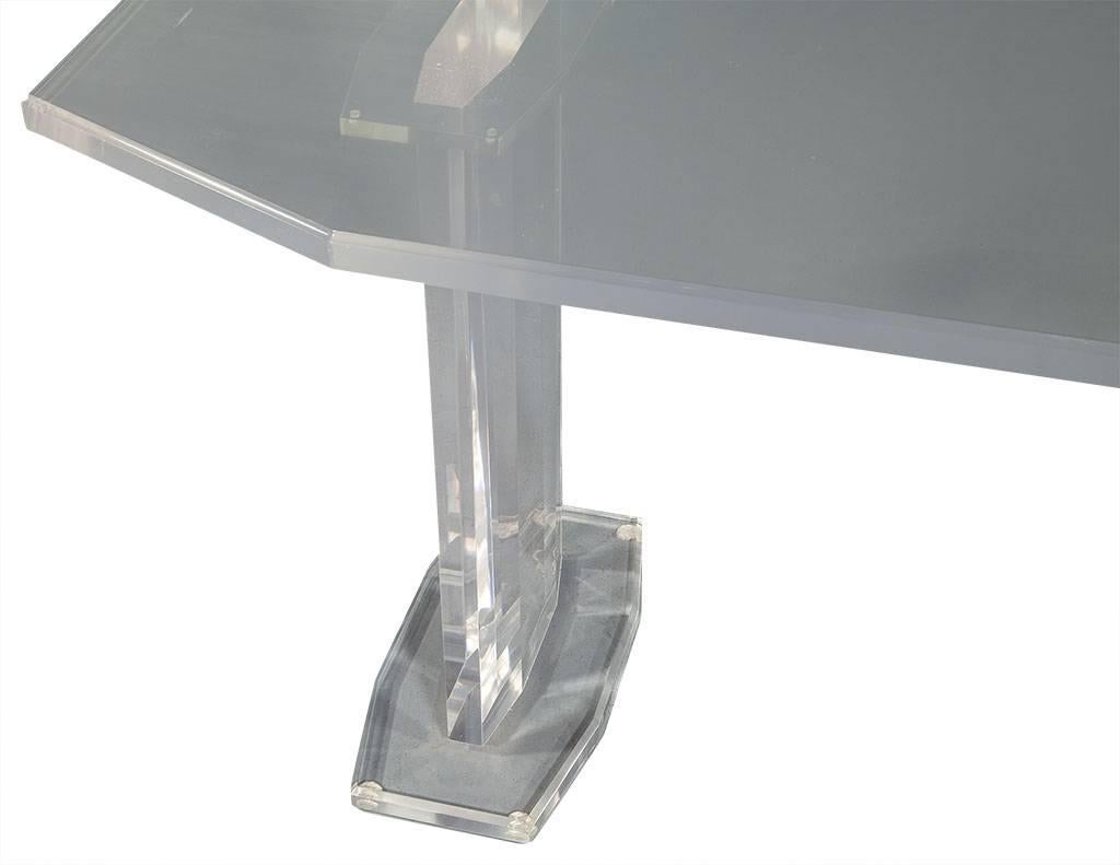 Mid-Century Modern Vintage Angular Double Pedestal Lucite Dining Table