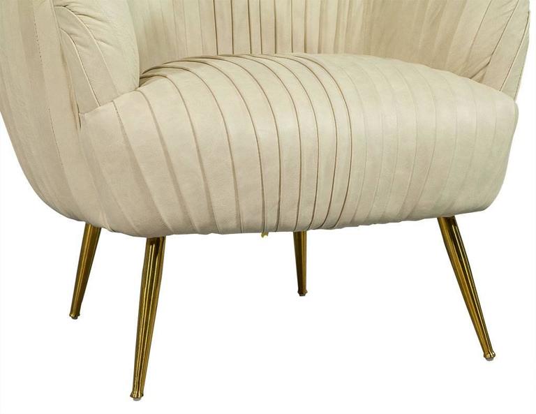 Pair of Cream Paneled Leather Accent Chairs For Sale at 1stDibs