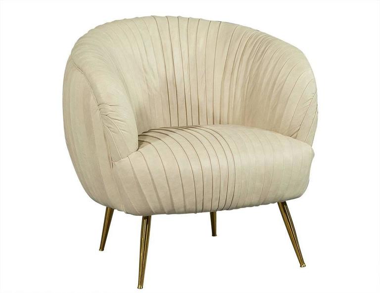Pair of Cream Paneled Leather Accent Chairs For Sale at 1stDibs