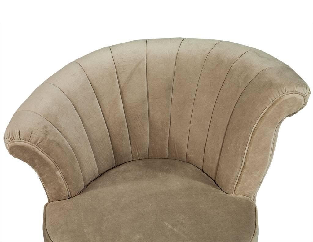 Pair of Beige Velvet Swivel Shell Occasional Chairs In Excellent Condition In North York, ON