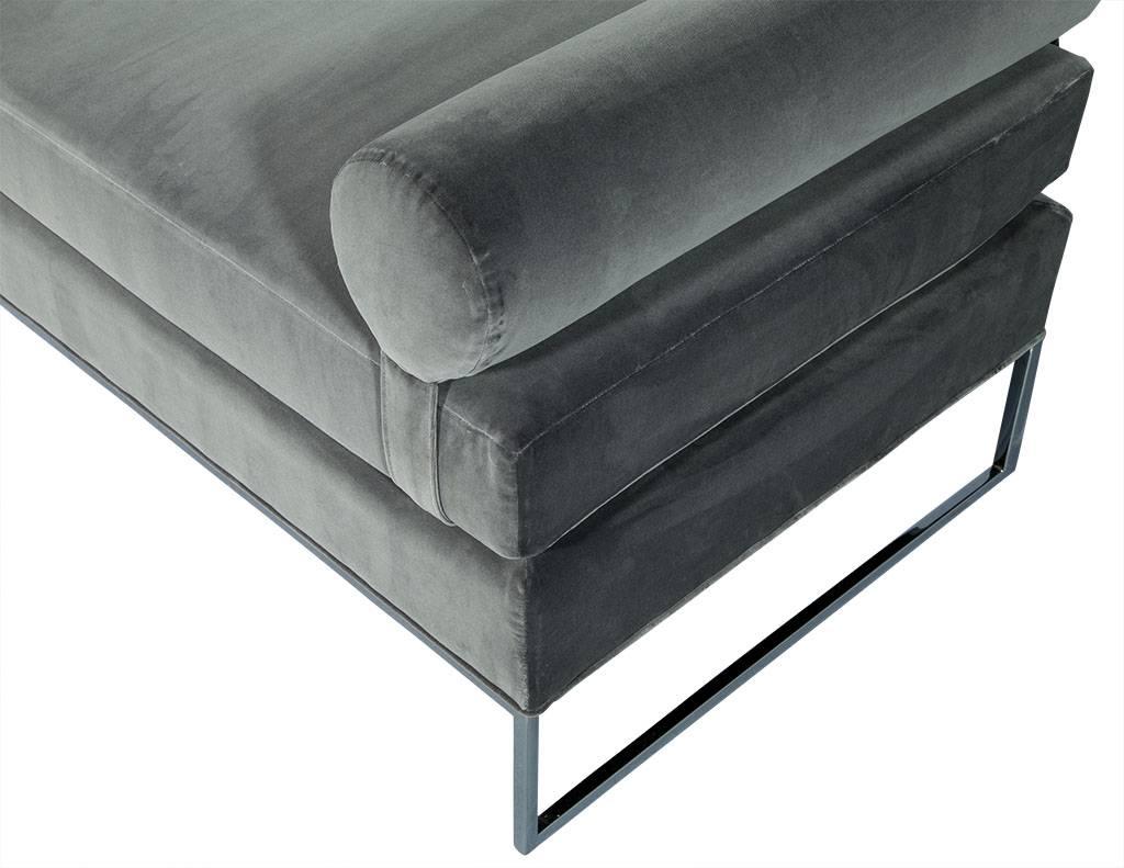 Contemporary Carrocel Custom Modern Grey Velvet and Chrome Chaise Lounge