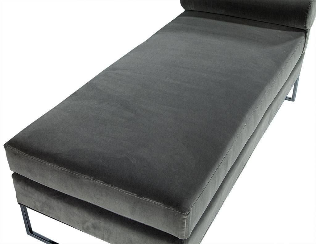 Canadian Carrocel Custom Modern Grey Velvet and Chrome Chaise Lounge