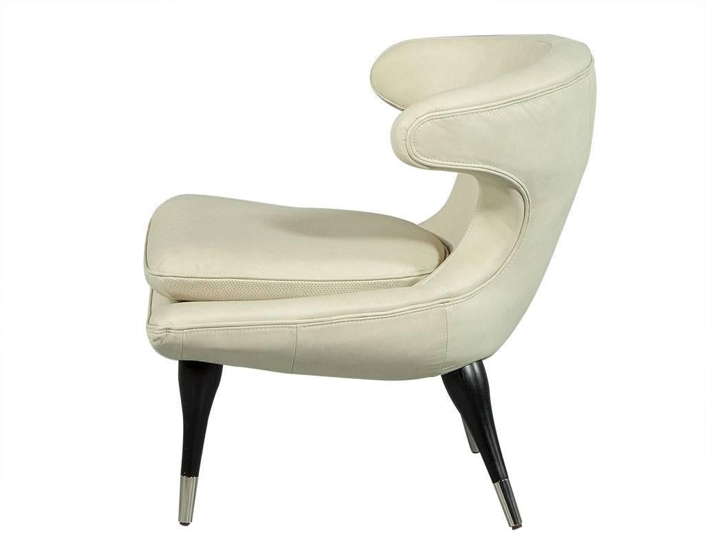 American Pair of Cream Leather Retro Style Lounge Chairs