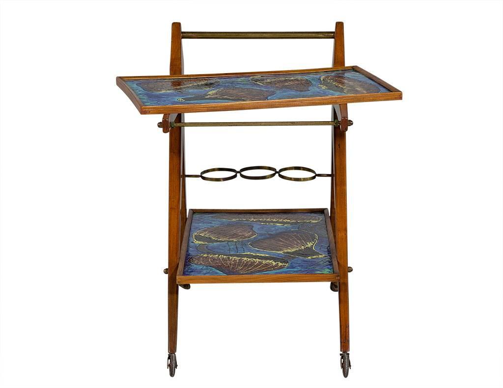 Italian Hand-Painted Ceramic Serving Cart In Good Condition In North York, ON