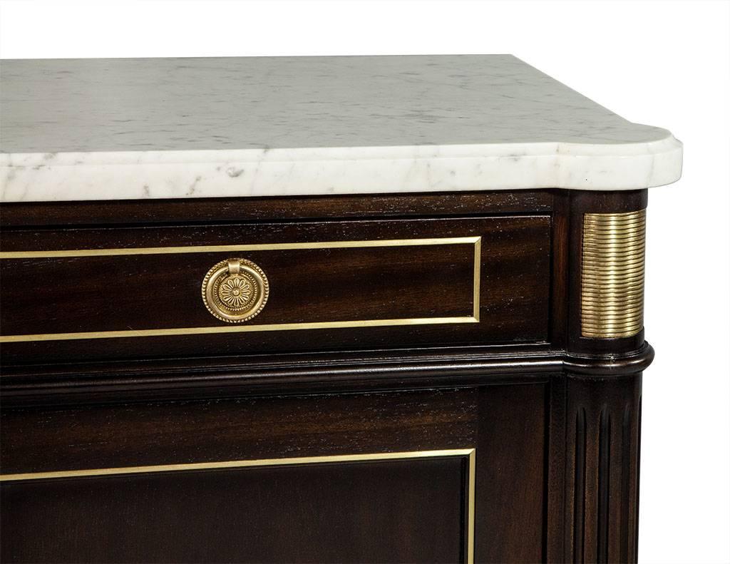 Brass Ebonized Antique Louis XVI Buffet with Marble Top