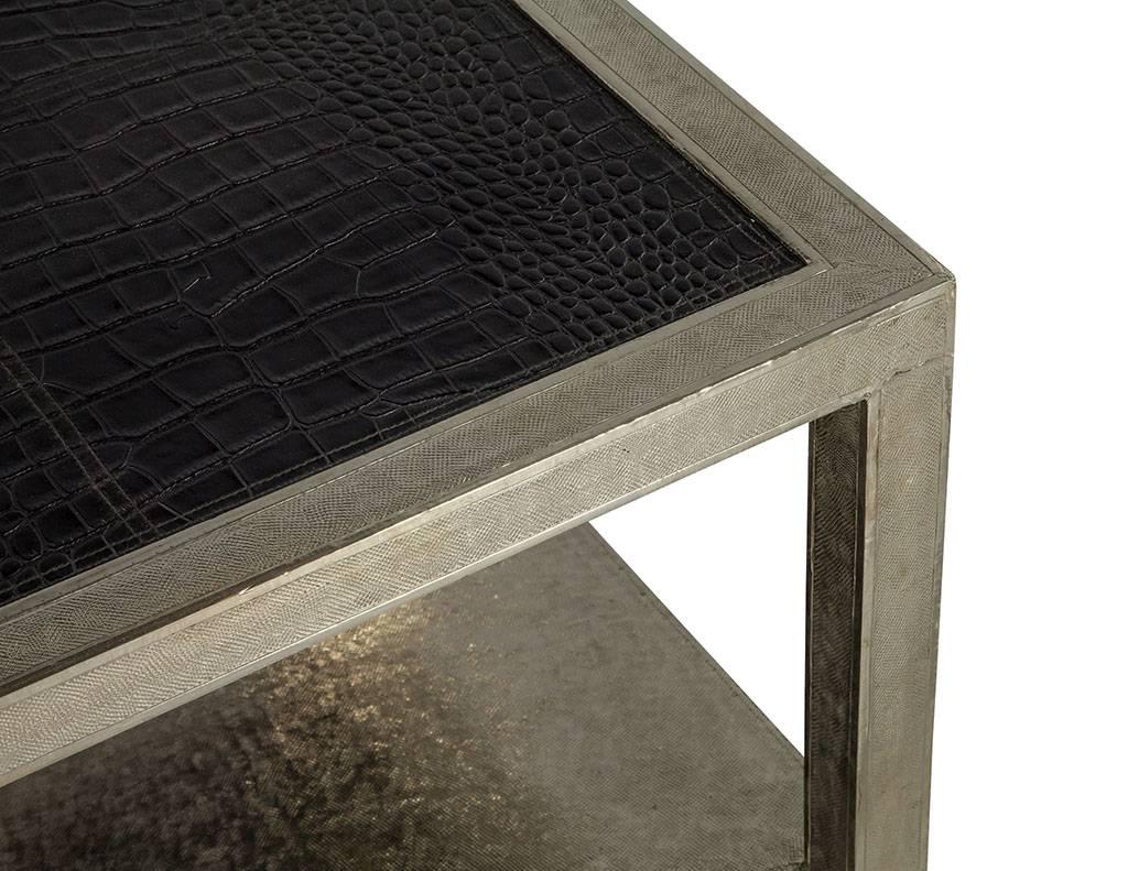 American Metal and Black Faux Croc Cocktail Table