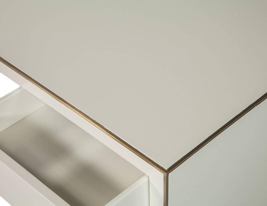 Modern Cream Lacquered Desk with Brass Trim 2