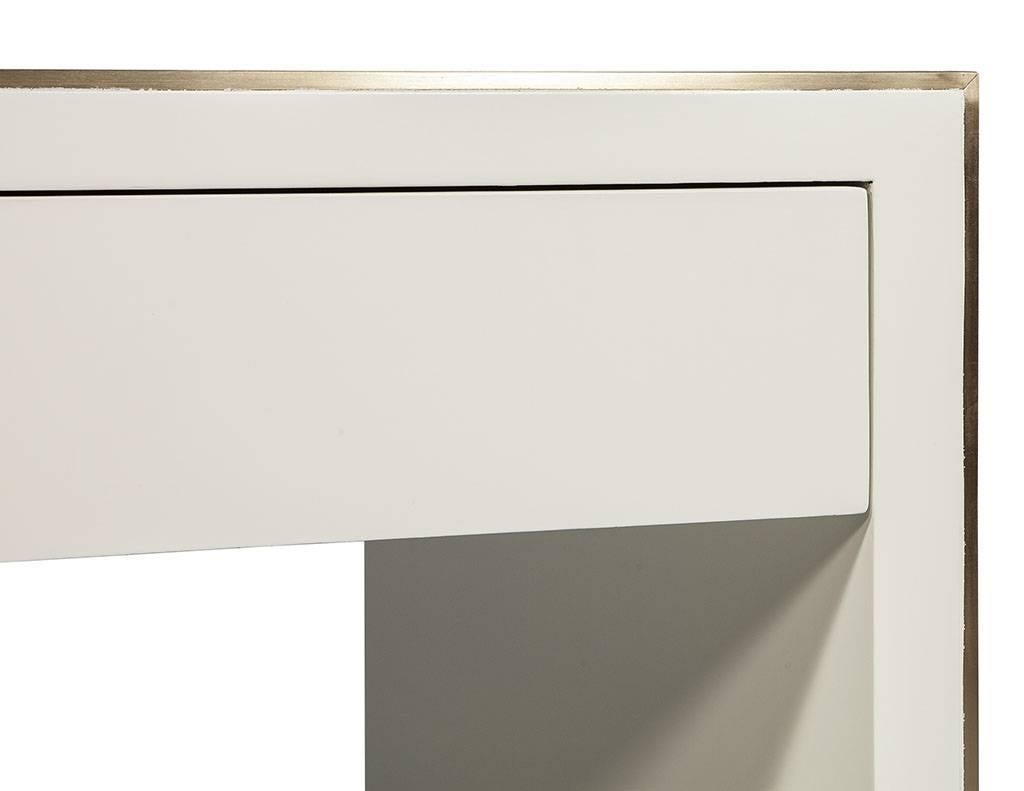 Modern Cream Lacquered Desk with Brass Trim 1