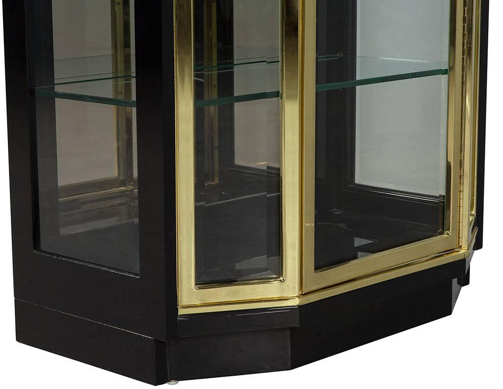 American Pair of Henredon Ebonized and Brass Curio Cabinets