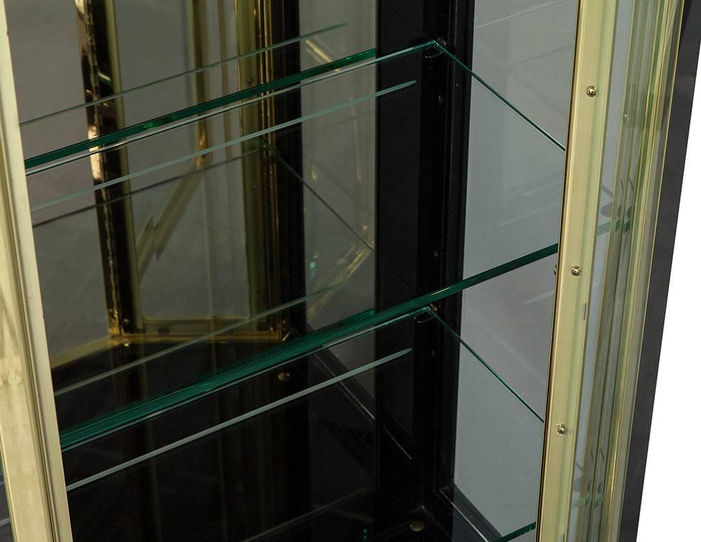 Pair of Henredon Ebonized and Brass Curio Cabinets 1