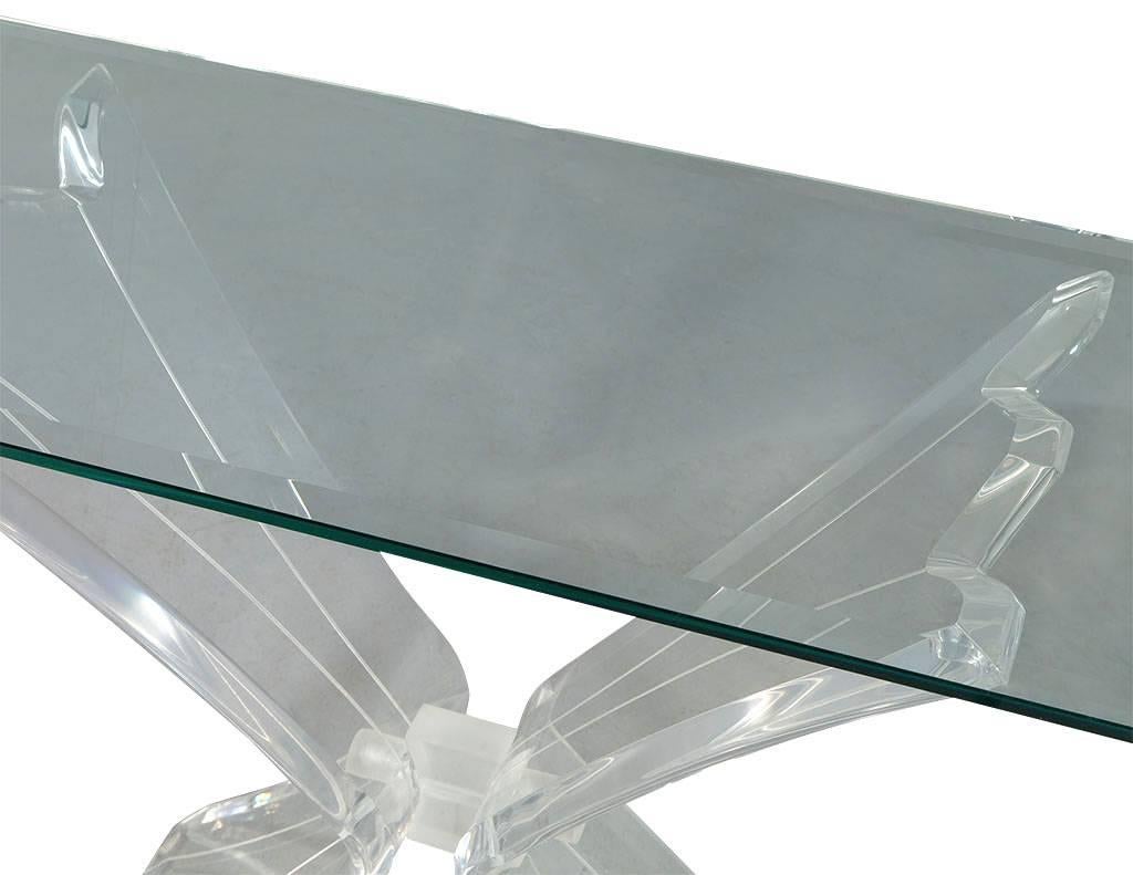 American Lucite and Glass Console in Manner of Lion in Frost
