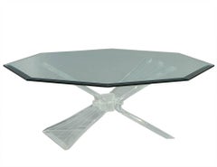 Octagonal Lucite and Glass Cocktail Table in Manner of Lion in Frost