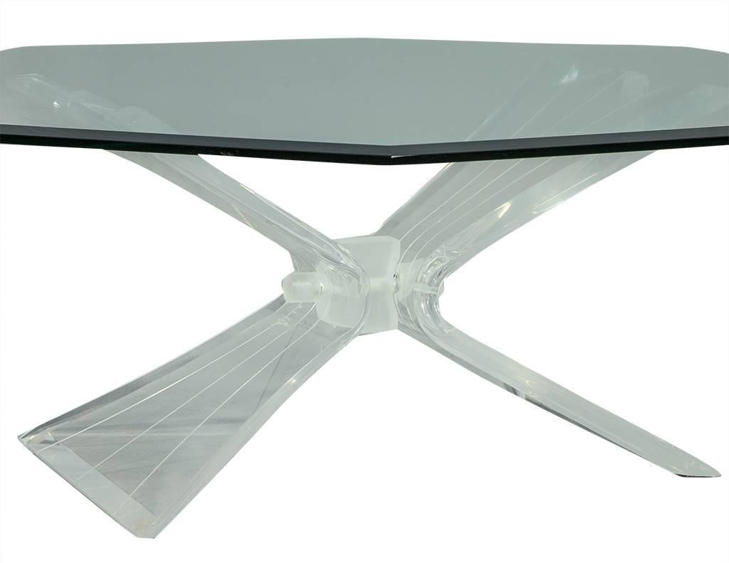 Hollywood Regency Octagonal Lucite and Glass Cocktail Table in Manner of Lion in Frost