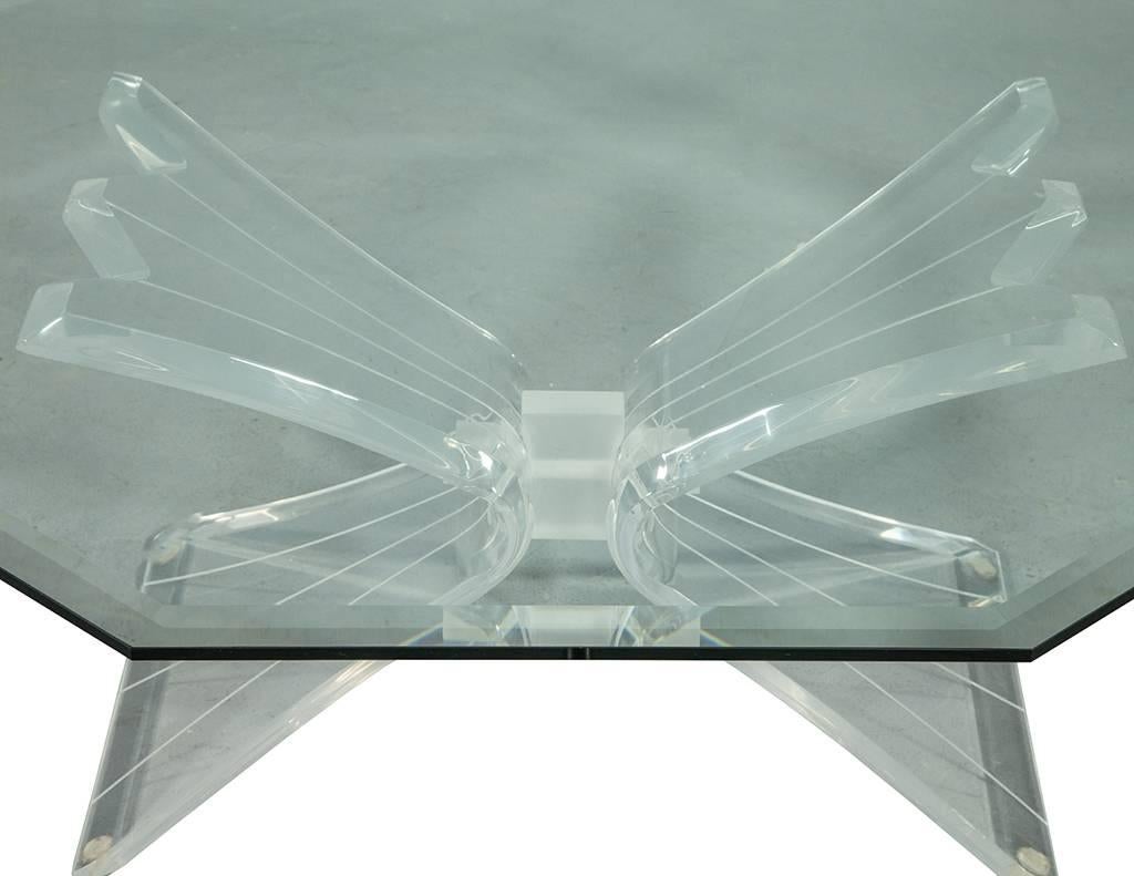 Late 20th Century Octagonal Lucite and Glass Cocktail Table in Manner of Lion in Frost