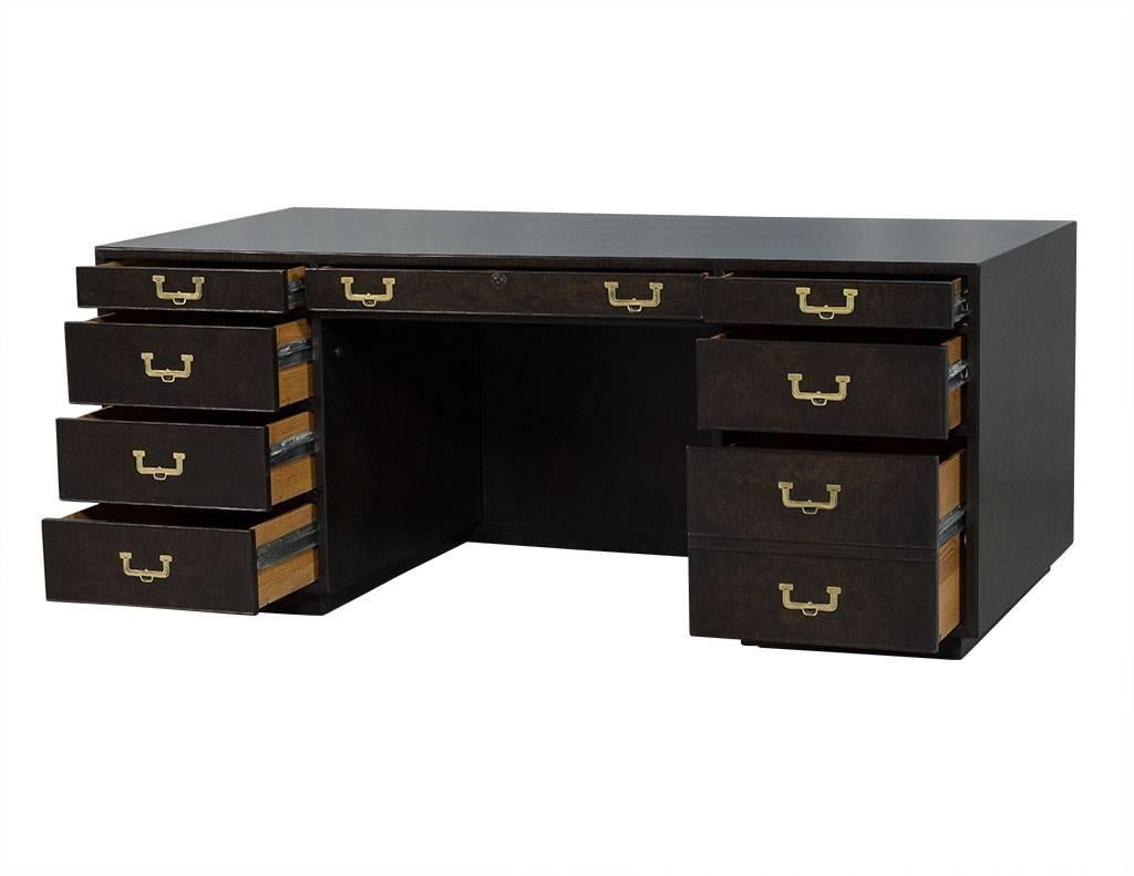 Mid-Century Modern John Widdicomb Style Carpathian Elm Multi Drawer Desk
