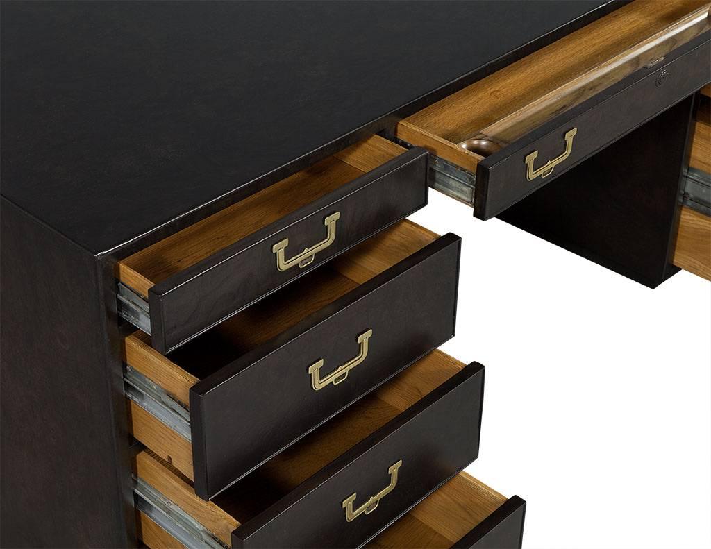 Brass John Widdicomb Style Carpathian Elm Multi Drawer Desk