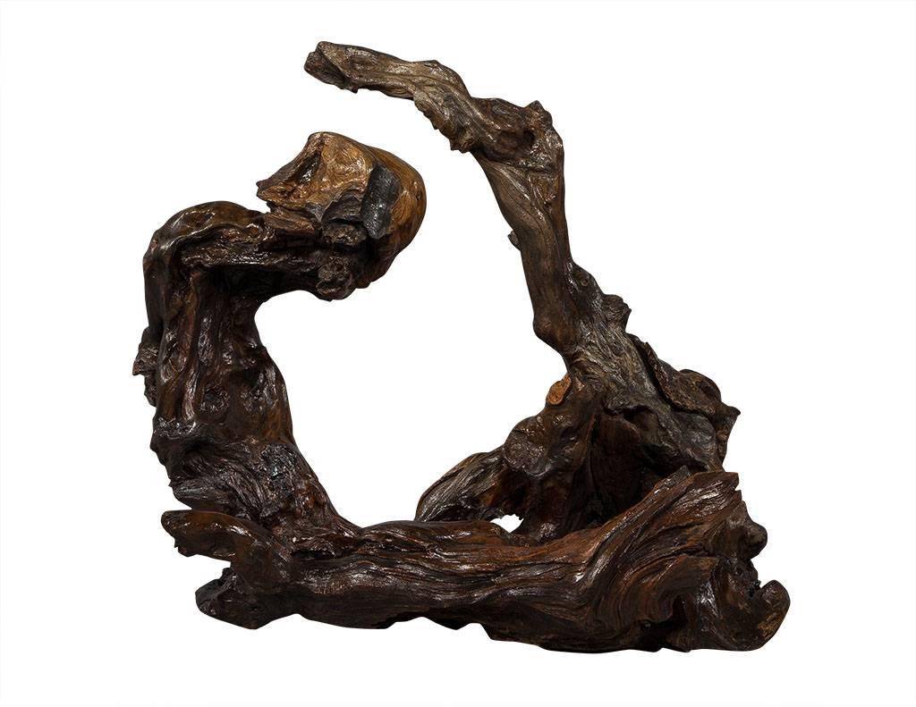 This large, modern sculpture is composed of a single piece of natural rootwood. It has been burnished and lacquered, and is perfect for adding some rustic flair to any home.