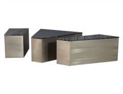 Carrocel Custom Three-Piece Marble and Brushed Abstract Cocktail Table Set