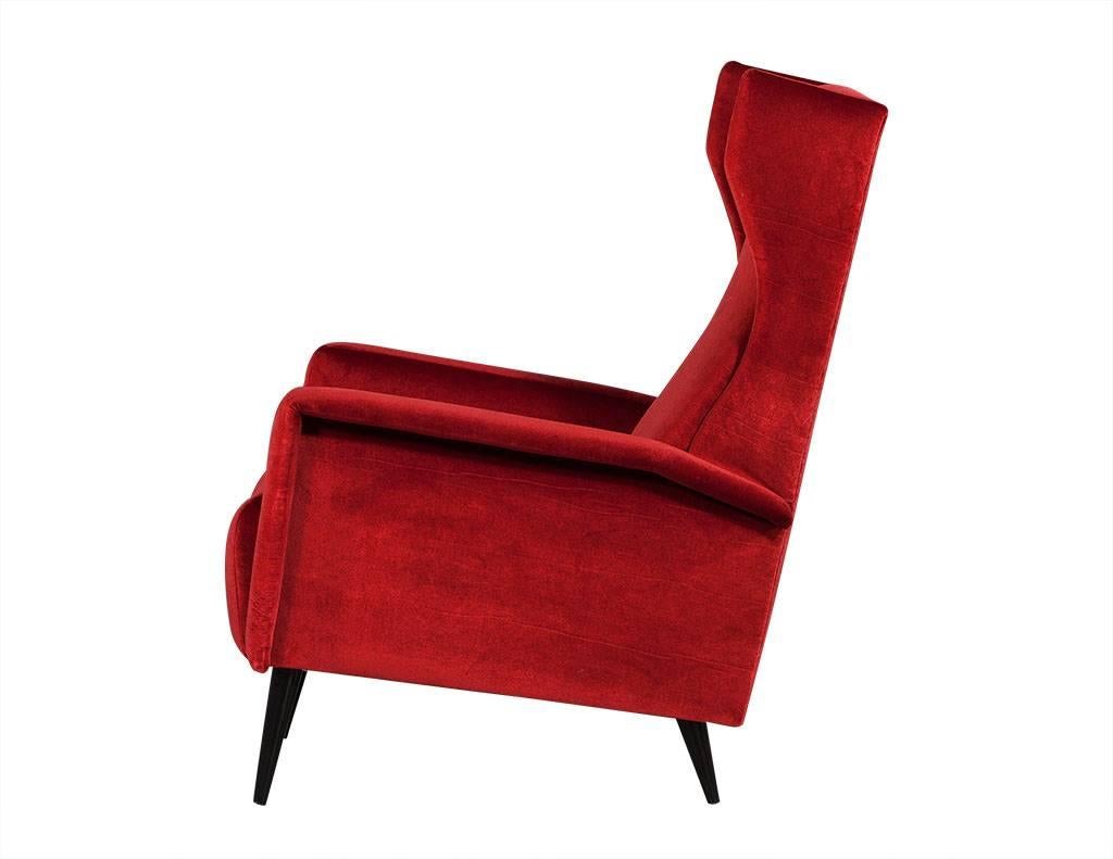 Mid-Century Modern Vintage Italian Red Velvet Wing Chair