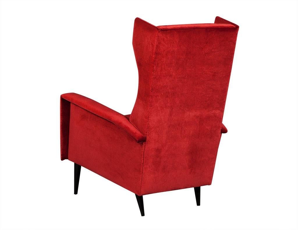 Vintage Italian Red Velvet Wing Chair In Excellent Condition In North York, ON