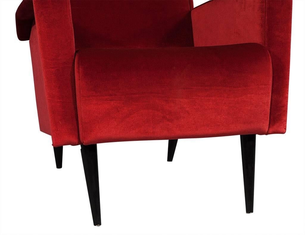 Mid-20th Century Vintage Italian Red Velvet Wing Chair