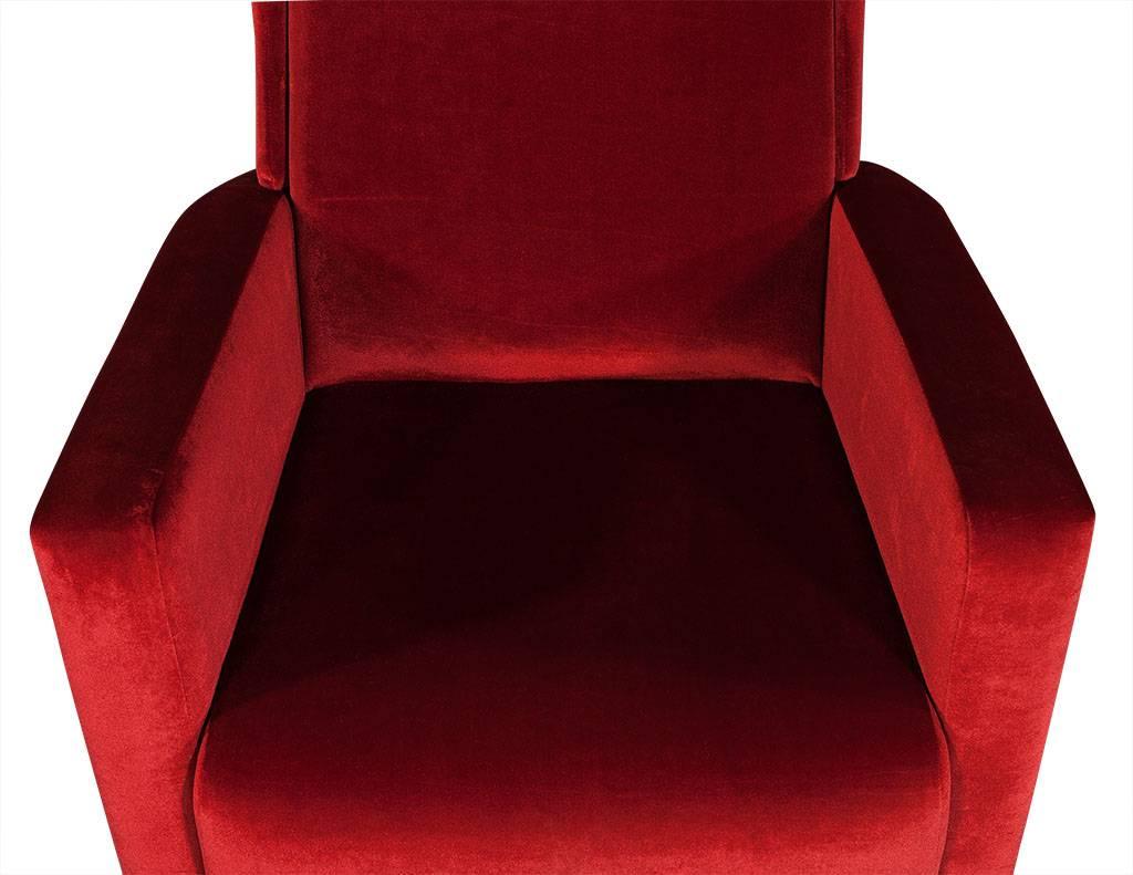 Vintage Italian Red Velvet Wing Chair 3