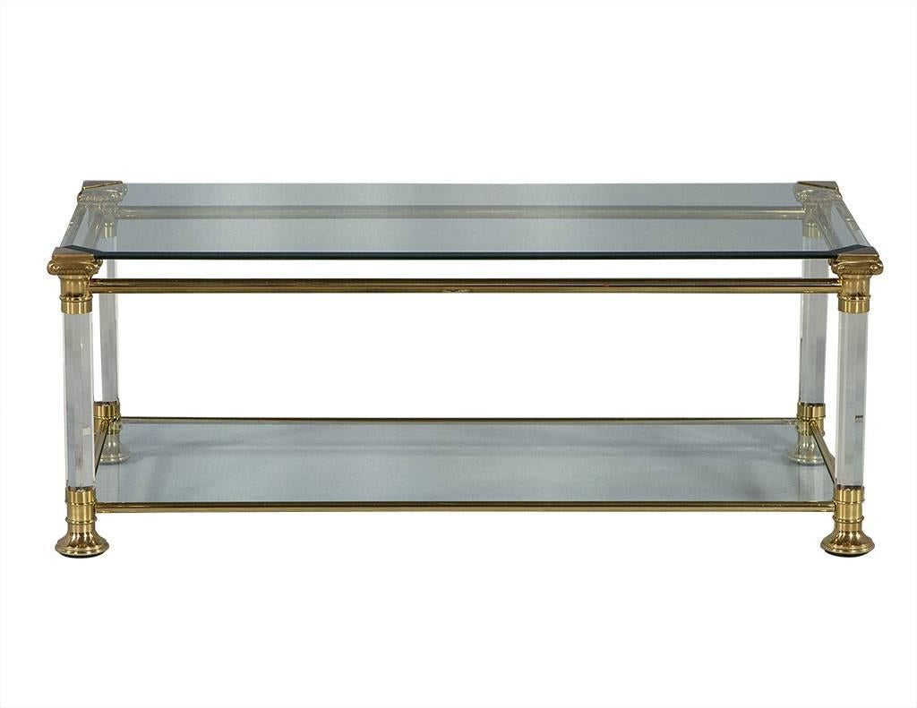 Hollywood Regency Vintage French Brass-Glass and Lucite Cocktail Table