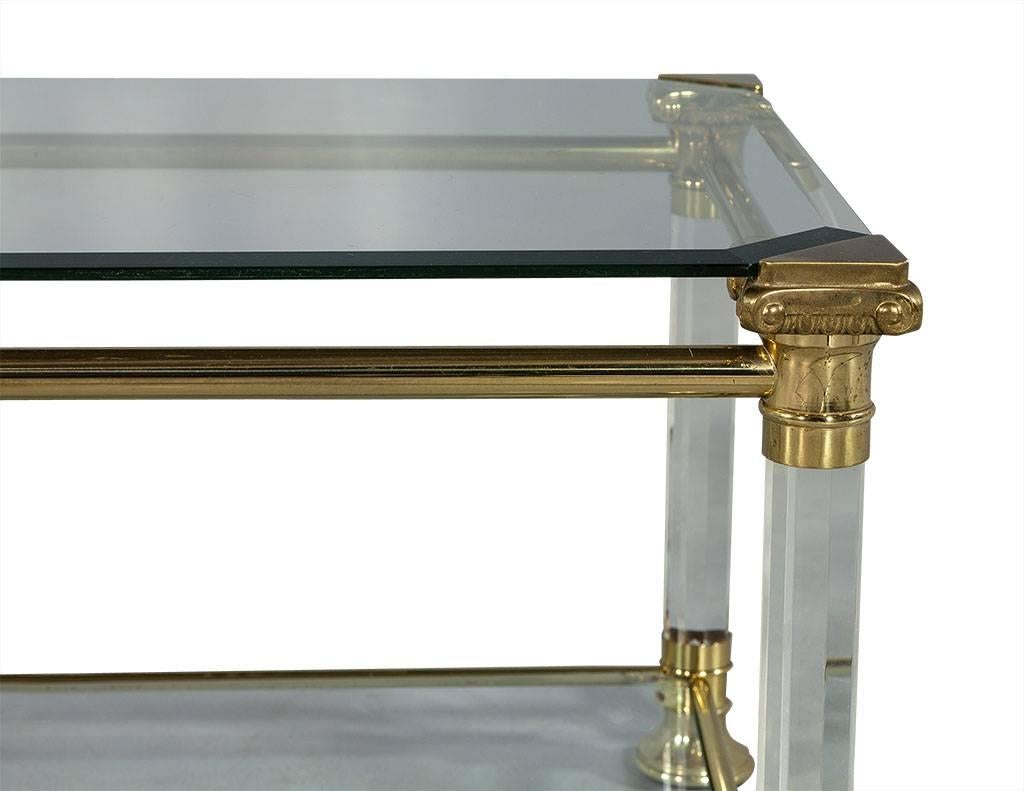 Late 20th Century Vintage French Brass-Glass and Lucite Cocktail Table