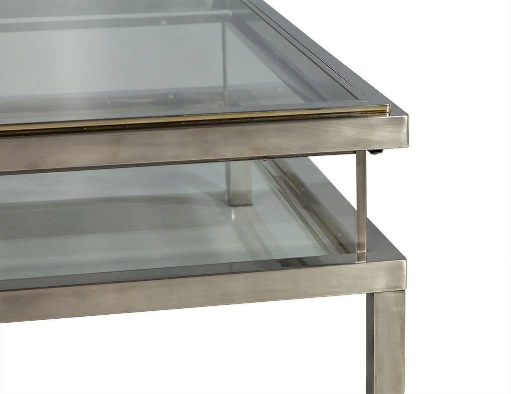 Vintage Italian Sliding Top Stainless Steel Cocktail Table 1