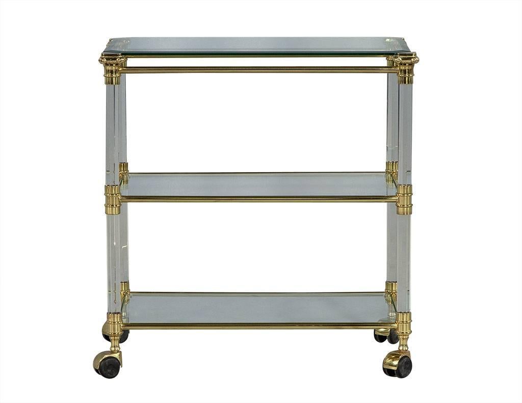Hollywood Regency Vintage French Brass-Glass and Lucite Serving Cart