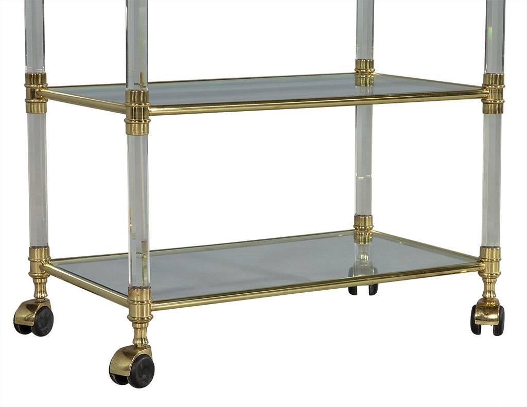 Vintage French Brass-Glass and Lucite Serving Cart In Good Condition In North York, ON